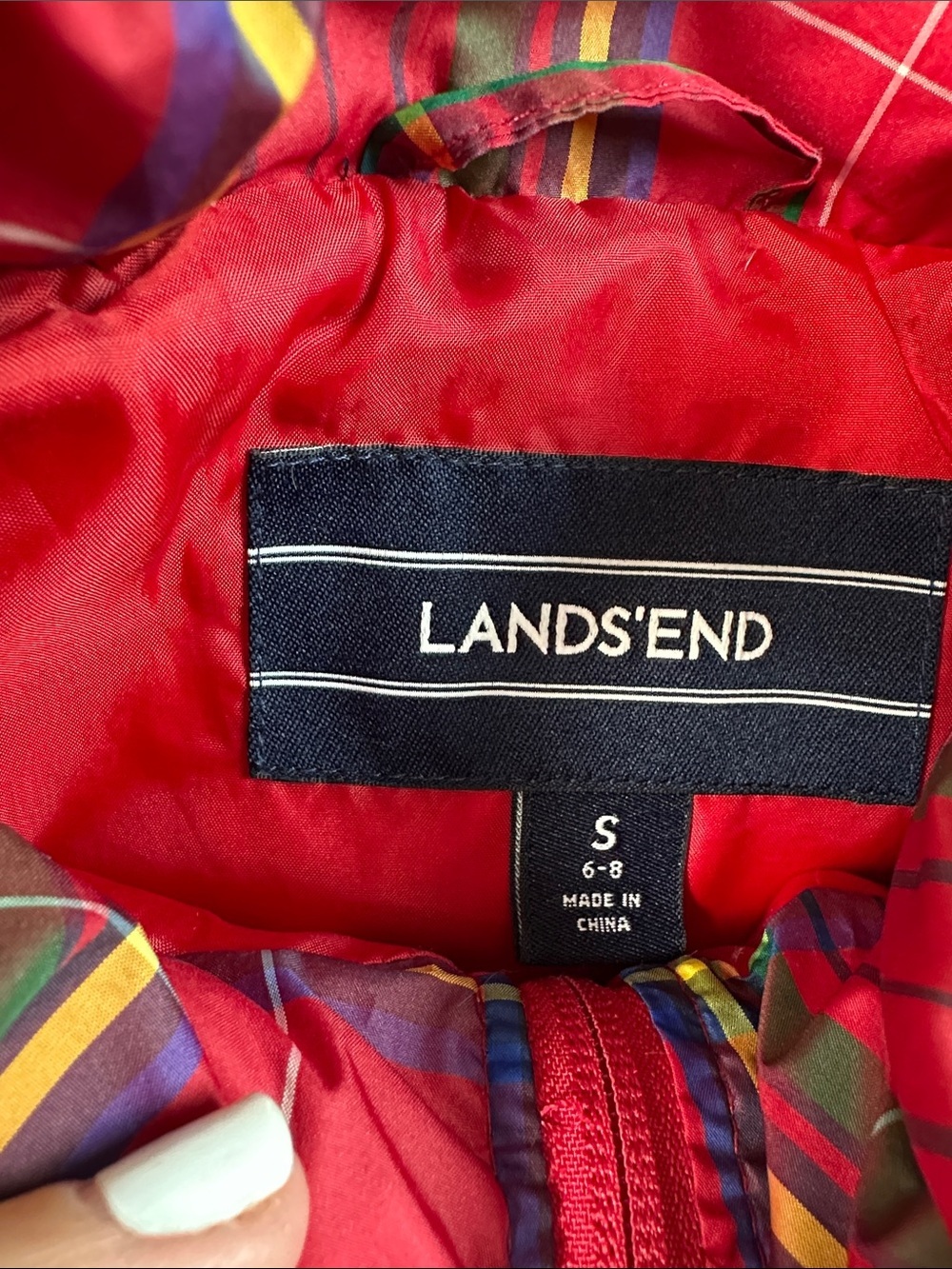 Lands End Women’s Small Red Plaid Puffer Vest Full Zipper - Picture 2 of 7